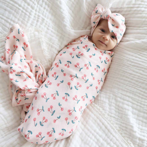 Cherry On Top Bamboo Waffle Oversized Swaddle Blanket