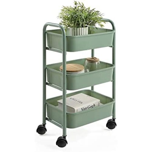 SunnyPoint Durable Plastic Rolling Utility Storage Cart (Compact, Turq)