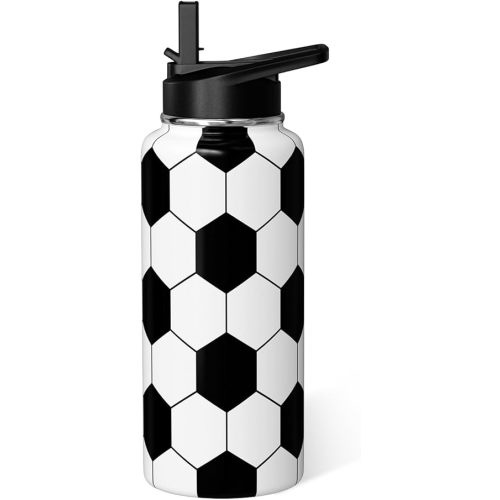 Soccer Water Bottle 32oz Insulated Sports Water Bottles Soccer Gifts for Men Women Gift for Coach Lovers Fan Players Stuff Accessories for Boys Girls