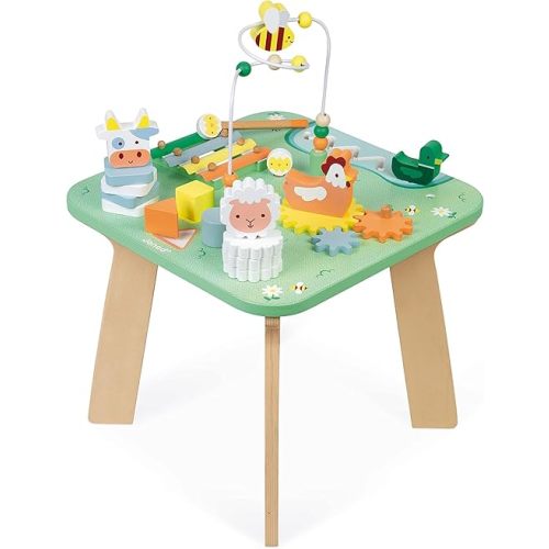 Janod - Sweet Cocoon Activity Table - Pretty Meadow - Multiple Entertanment Toy - for Babies and Toddlers - from 12 Months -Multilingual - J05327.