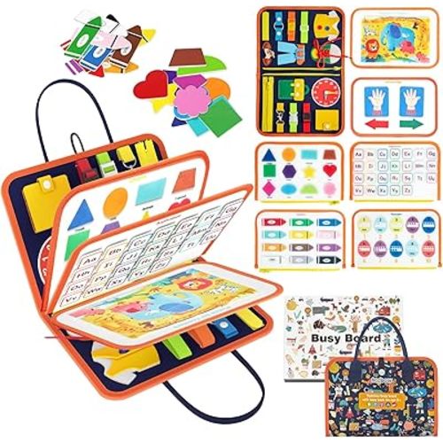 Freebear Busy Board Toddler Travel Toys Sensory Toys for Toddlers 1 2 3 4, Montessori Learning Toys for Toddlers Activities Board, Educational Toys for 3 4 Year Old Boys Girls Gift, Deluxe Classic