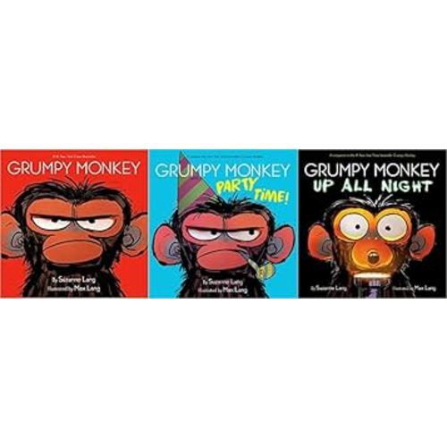 "Grumpy Monkey 3 Books Set Grumpy Monkey, Grumpy Monkey Party Time! & Grumpy Monkey Up All Night in Hardcover By Suzanne Lang "