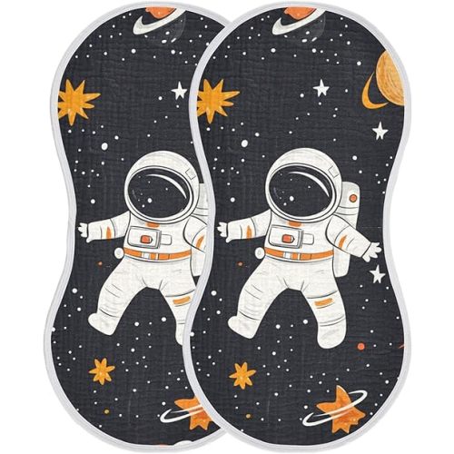 Cute Astronaut Dinosaur Space Burp Cloths Baby Boys Girls Absorbent Soft Cotton Burping Cloths Rags, 2 Pack