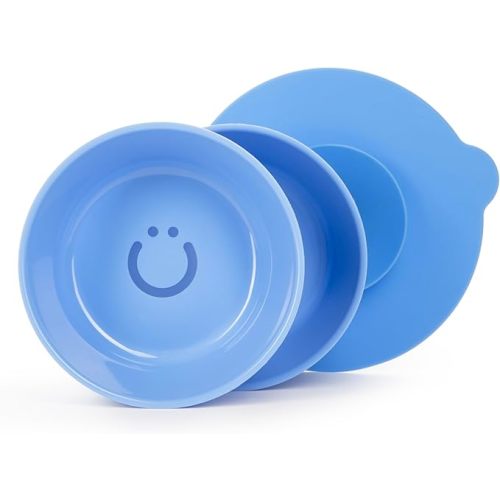 Ubbi Silicone Suction Bowls for Babies & Toddlers, 2-Pack – 2 Bowls + Interchangeable Stay-Put Base, High-Wall Self-Feeding for Baby-Led Weaning, BPA-Free Dishwasher Safe, Polaris Blue