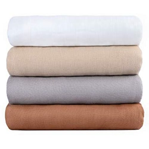 Muslin Swaddle Blanket Silky Soft Receiving Blanket Neutral Swaddle Wrap for Baby Boys and Girls, 30% Cotton + 70% Bamboo, 47 x 47 inches, Set of 4 Solid Color