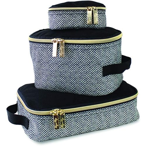 Itzy Ritzy Packing Cubes for Travel – Set of 3 Packing Cubes or Travel Organizers; Each Travel Cube Features a Mesh Top, Double Zippers and a Fabric Handle (Coffee and Cream)
