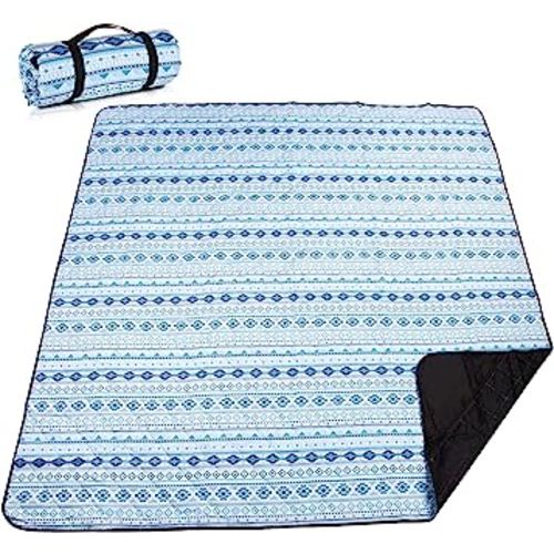 Extra Large(79 "x 83") Picnic Blanket, 3-Layer Thicking Outdoor Camping Blanket, Machine Washable Beach Blanket, Waterproof and Wear-Resistant, Soft and Comfortable(Boho Blue)
