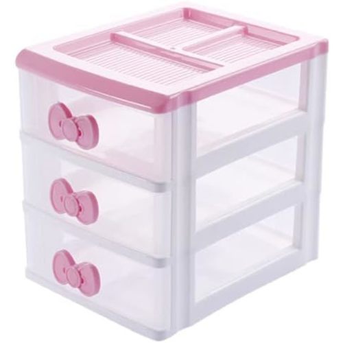 Lovely Girls Receiving Storage Cabinets Box Room Desktop Makeup Organizer With Three-tier Desk Receiving Drawers N Pink Bowknot (Classical)