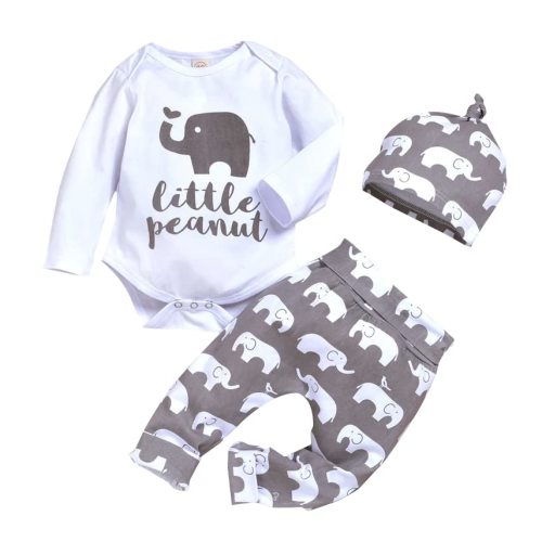 Aoswep Newborn Infant Baby Clothes Long Sleeve Romper + Pants + Hat 3PCS Outfits Set