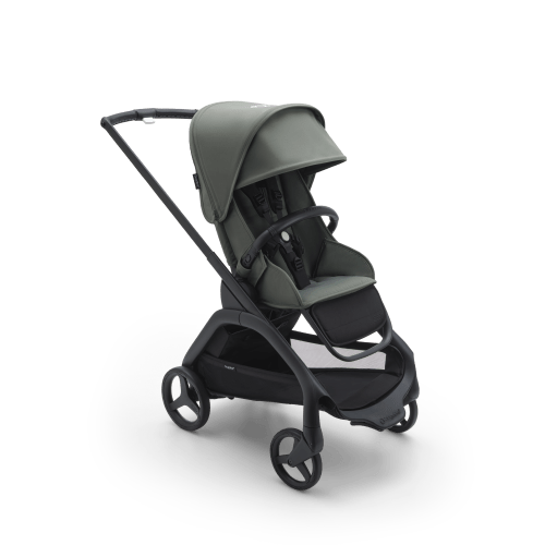 Bugaboo Dragonfly seat only stroller black base, forest green fabrics, forest green sun canopy
