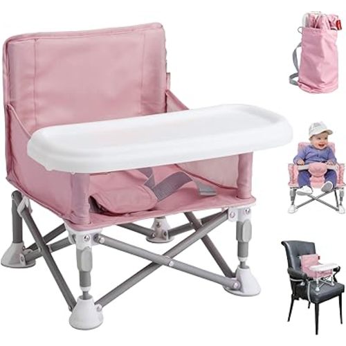 Tiny Marvels Portable Booster Seat, Foldable Baby High Chair with Removable Tray, Safety Harness & Carry Bag – for Toddlers Ages 6M-3Y, Ideal for Dining, Travel, Camping & Family Time