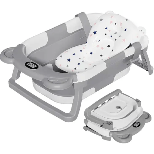 TPN Collapsible Baby Bathtub, Baby Bath Tub with Soft Cushion & Real-Time Thermometer, Baby Bathtub Infant to Toddler Tub (0-36 Months), Portable Travel Baby Tubs for Newborns (Grey)