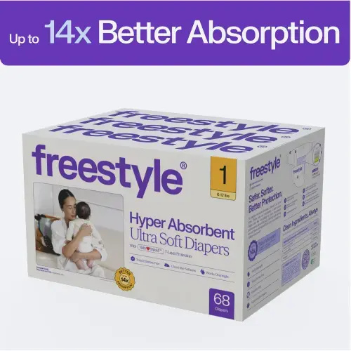 Freestyle Hyper Absorbent Ultra Soft Baby Diapers, Size 1, 68 Count (Select for More)