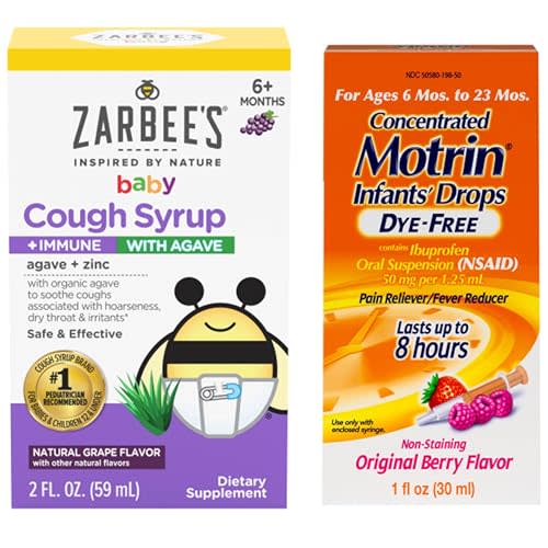 Motrin and Zarbee’s Essentials for Infants Infants' Concentrated Liquid Medicine Drops with Ibuprofen and Zarbee's Baby Coughⱡ Syrup + Immune with Organic Agave + Zinc