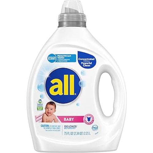 all Baby, Gentle for Baby, Liquid Laundry Detergent, Hypoallergenic for Sensitive Skin, Concentrated, 75oz, 100 Loads