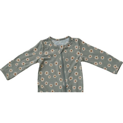 Light Green Daisy Footed Bamboo Zipper