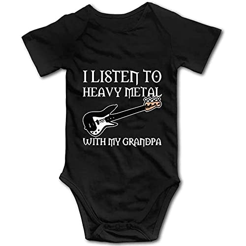 I Listen to Heavy Metal with My Grandpa Funny Rompers Newborn Baby Bodysuits Short Sleeve Black 3-6 Months