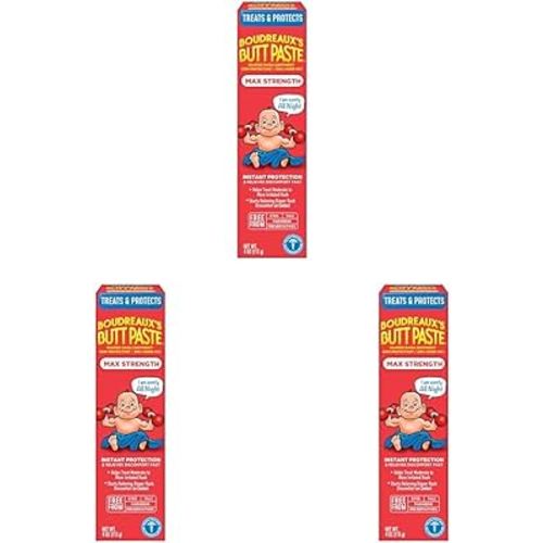 Boudreaux's Butt Paste Maximum Strength Diaper Rash Cream, Ointment for Baby, 4 oz Tube (Pack of 3)