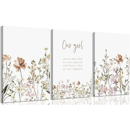 ZLXARTLA 3 Pcs Wildflower Canvas Wall Art Girl Nursery Wall Decor Flower Print picture Floral Botanical Painting artwork for Baby Girl Nursery Decor Inspirational Wall Art Office Decoration,12x16in