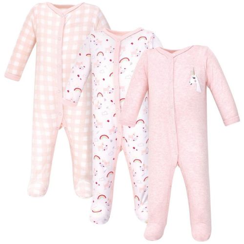 Luvable Friends Baby Girl Cotton Snap Sleep And Play 3pk, Unicorn, 6-9 Months