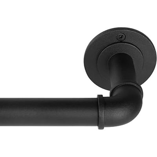 Rustic Curtain Rod, Industrial Curtain Rods for Windows 48 to 84 Inches, Blackout Wrap Around Curtain Rod, for Indoor and Outdoor, Simple Modern Design, 35 to 75 Inches, Black