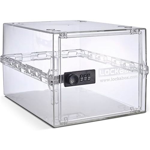 Lockabox One™ | Compact and Hygienic Lockable Storage Box for Food, Medicines, Tech and Home Safety | One Size 12 x 8 x 6.6 inches externally (Crystal)