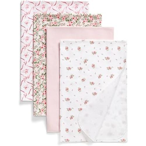 Delta Children 100% Cotton Flannel Baby Receiving Blankets for Girls and Boys – 30x30 Inches (Pack of 4), Pink Floral