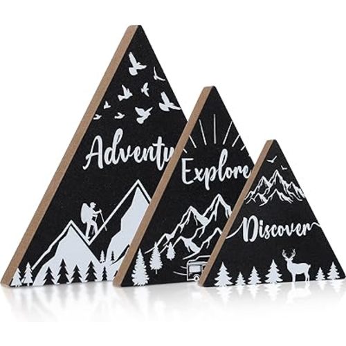 Jetec 3 Pcs Wooden Mountain Decor Woodland Adventure Decor for Travel Adventure Mountain Table Decor Centerpiece for Home Bedroom Bathroom Shelf Wall Rustic Farmhouse Decoration(Black)