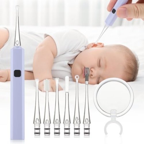 ROMYSE Baby Ear Wax Cleaner LED Light Ear Cleaning Earpick Earwax Remover Luminous Ear Curette Light Spoon Health Care Tool for Kids,Earwax Remover Kit,Ear Cleaner Ear Vacuum Wax Remover,Purple