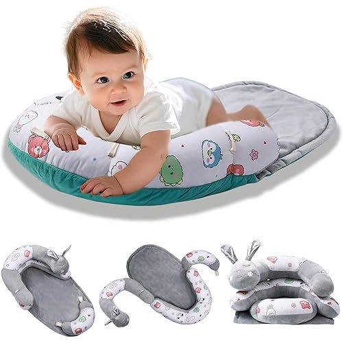 2-in-1 Tummy Time Mat Floor Seated Support Pillow, Baby Tummy Time Mat for Newborns and Older Babies, Detachable Caterpillar Tummy Time Playmat for Newborns Baby Skills