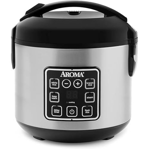 AROMA Digital Rice Cooker, 4-Cup (Uncooked) / 8-Cup (Cooked), Steamer, Grain Cooker, Multicooker, 2 Qt, Stainless Steel Exterior, ARC-914SBD