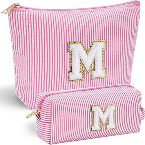Preppy Stuff Birthday Gifts for Women - Pink Preppy Makeup Bag Best Friend Birthday Gifts Teacher Gifts for Women Wedding Gifts Bridesmaid Gifts Daughter Teacher Wife Gifts Teen Girl Gift M