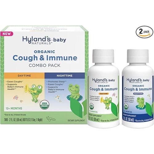 Hyland's Baby Organic Cough Syrup and Immune Support Day and Night Combo Pack, Eases Coughs, Supports Immunity, Promotes Sleep, Two 2 Fl Oz. Bottles (4 fl oz)