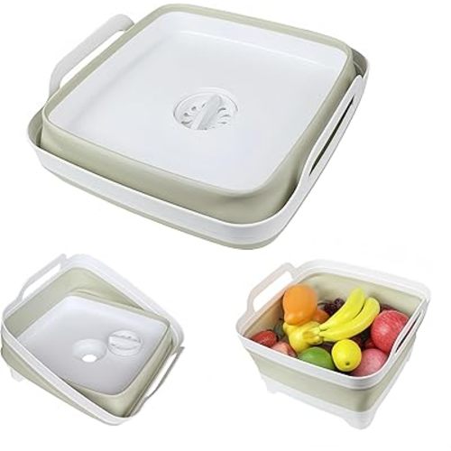 Collapsible Wash Basin for Baby Bottles - 2.4 Gallons Portable Wash Bin for RV Camping Sink, Space-Saving Dish Tub (Green)