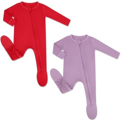 HAPIU Rayon from Bamboo Baby Footed Pajamas, 2 Way Zipper YKK, Footie for Baby Boy Girls, Newborn-24 Months