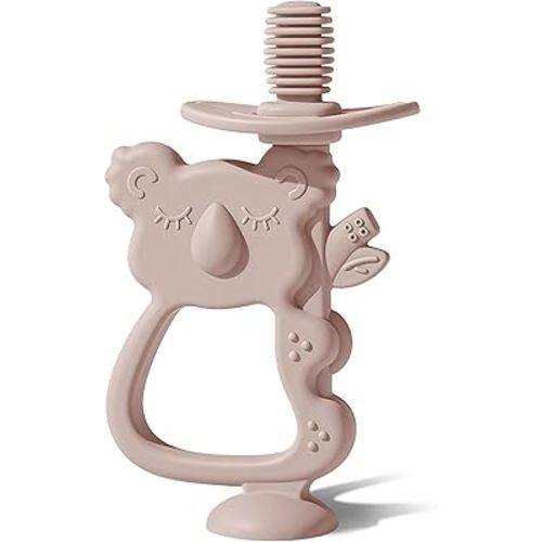 Moonkie Teething Toy, Safe & Easy to Hold BPA Free Silicone Teethers, 360° Baby Toothbrush with Suction Base, Teether Toys Best for Babies 6-12 Months (Koala Blush)