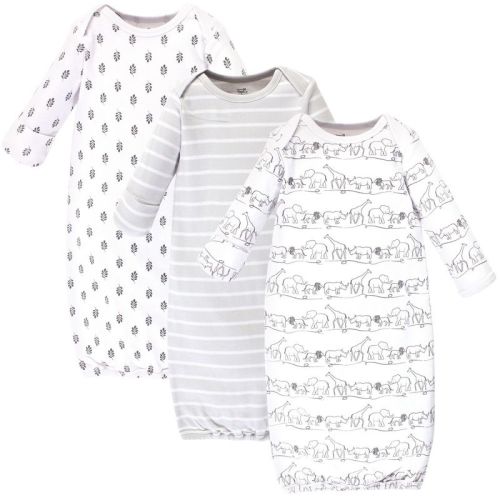 Touched by Nature Baby Organic Cotton Long-Sleeve Gowns 3pk, Safari, Preemie Newborn