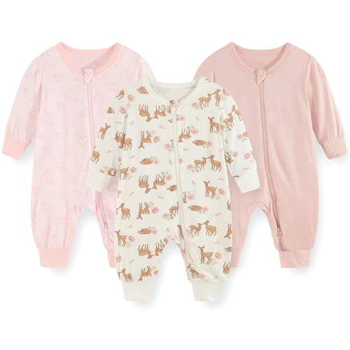 falianni 3 Pack Cartoon Baby Unisex Jumpsuits Comfy Solid Color New born Boy Girl Rompers Long Sleeve Zipper Infant Colthes