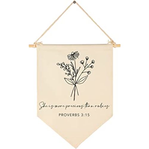 Nursery Scripture Bible Verse-Christian Botanical Decor-Canvas Hanging Pennant Flag Banner Wall Sign Decor Gift for Nursery Bedroom Playroom Front Door Baby Kids Girl Boy Teen- Birthday Christmas Gift