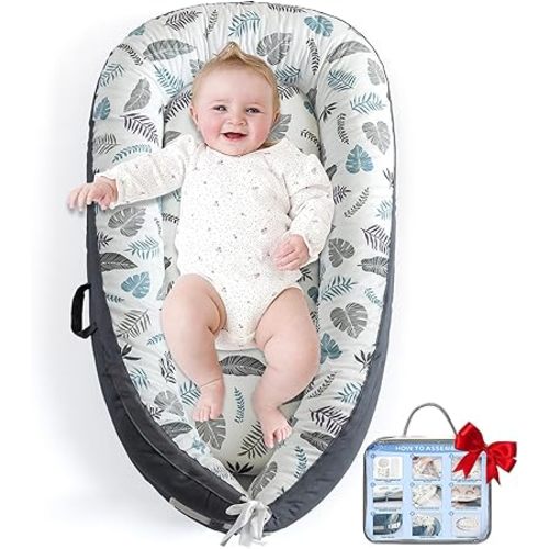 Baby Lounger for Newborn, Infant Lounger for Playtime, Detachable 0-18 Months Infant Nest, Portable Baby Floor Seats & Loungers, Tummy Time Pillow Travel Essentials Must Haves Newborn Gifts
