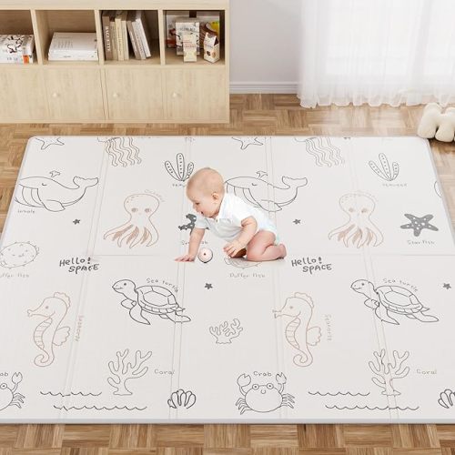 79x71 Foldable Play Mat for Baby, Extra Large Foam Play Mat Tummy Time and Crawling Mat, Waterproof & Anti-Slip Reversible Portable Baby Floor Mat for Infant, Toddler