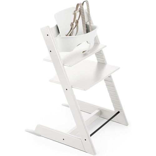 Stokke Tripp Trapp High Chair, White - Adjustable, Convertible Chair for Children & Adults - Includes Baby Set with Removable Harness for Ages 6-36 Months - Ergonomic & Classic Design