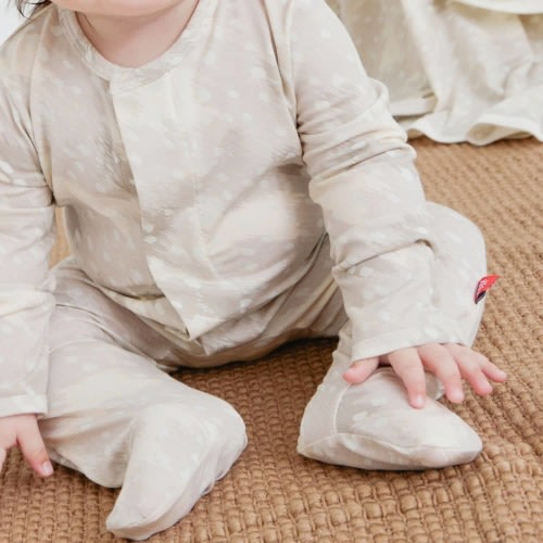 Magnetic Me Footie Pajamas Soft Modal Baby Sleepwear Tan Doe Skin | 3-6m