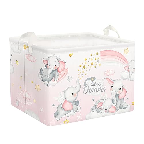 Clastyle Sleeping Elephants Storage Basket Rectangle Pink Rainbow Girls Basket Cloud Moon Baby Shower Basket Kids Clothes Book Toy Storage Cube