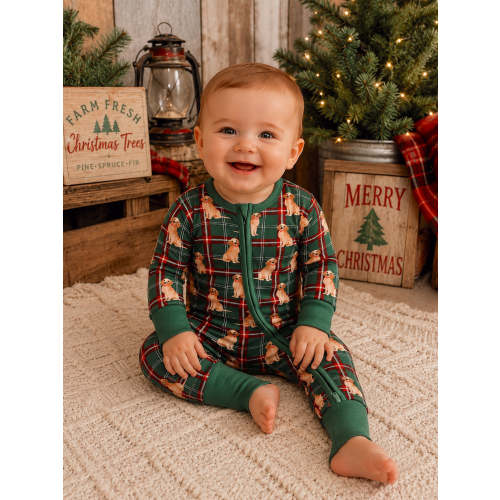 2-Way Zip Romper, Country Christmas Retrievers