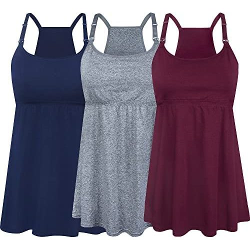 3 Pack Maternity Nursing Tank Tops with Bralette Cotton Breastfeeding Camisole