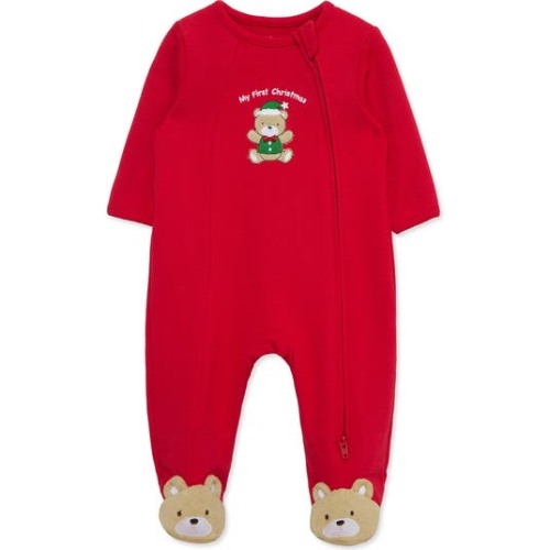 Holiday Bear Cotton Footie, Newborn