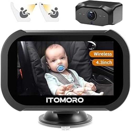 Itomoro Baby Car Camera for Backseat Wireless, 4.3'' HD 1080P Wireless Baby Car Monitor with Camera Rechargeable, Wireless 2.4G 1000ft Range, IR Night Vision Rear View Car Seat Camera for All Car