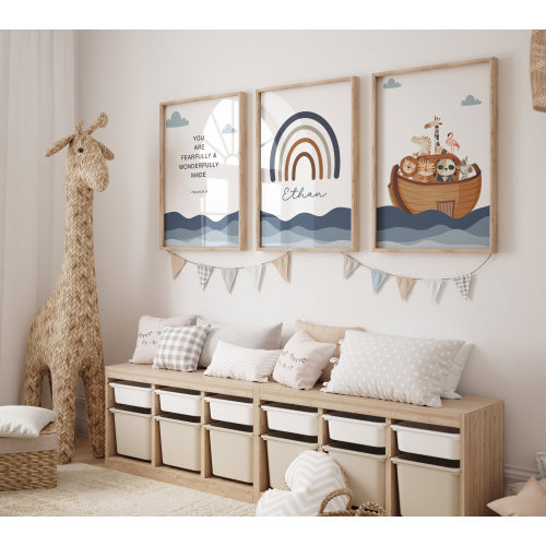 Set of 3 Christian nursery wall art,Noahs ark,Noahs ark nursery,Bible verse wall art,Scripture wallart,Personalized nursery,Custom name sign