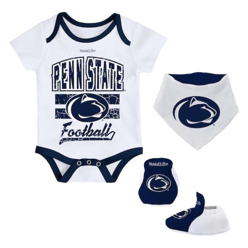 Penn State Nittany Lions Mitchell & Ness Newborn & Infant 3-Pack Bodysuit, Bib and Bootie Set - White